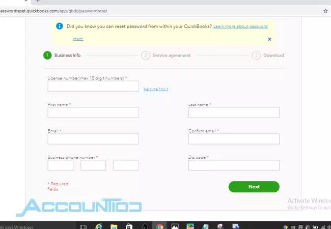 change quickbooks password