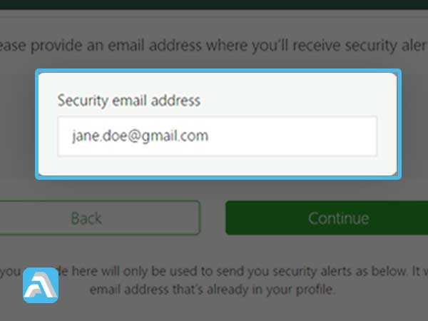 Type Security email address