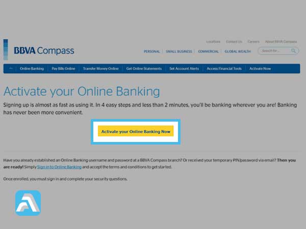 Click on the Activate Your Online Banking Now option