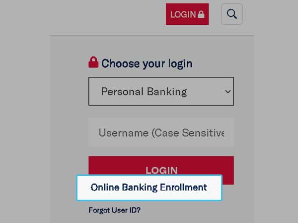 Click on the Online Banking Enrollment option located under the red colored Login button.