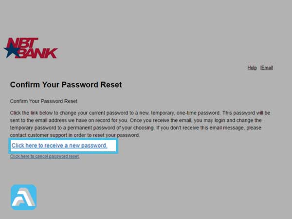 Click on the “Click here to receive a new password” to confirm your NBT banking account password res