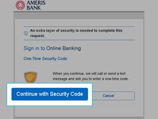 Select the Continue with Security Code option.