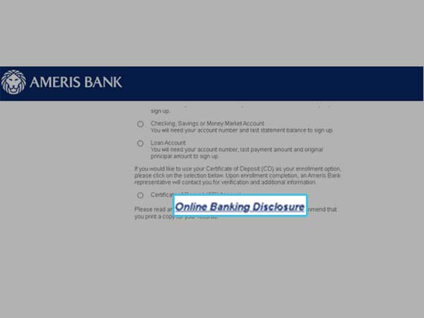 Click on the Online Banking Disclosure link to read the agreement.