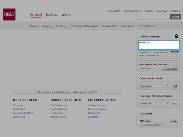 Enter ‘User ID’ of your BB&T online banking account.