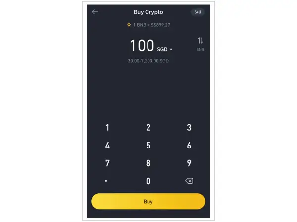 Binance Crypto purchasing page