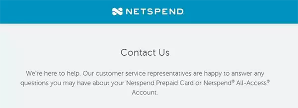 Netspend’s website contact us page 