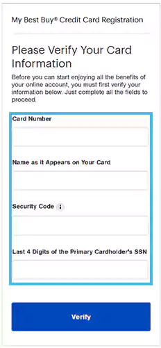 Credit cards registration page with Card Information Fields