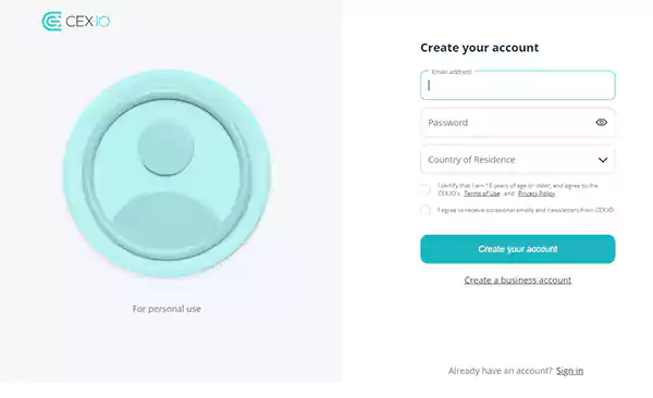 CEX. io Login Page