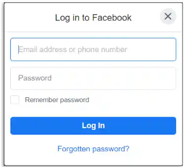 Facebook login page