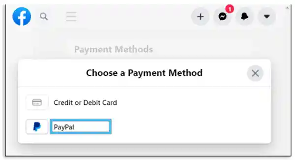 Facebook payment method 