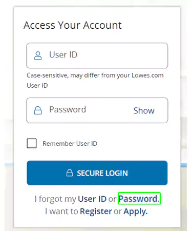Lowe’s credit card password reset
