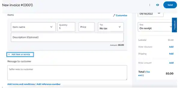 PayPal create an invoice page 