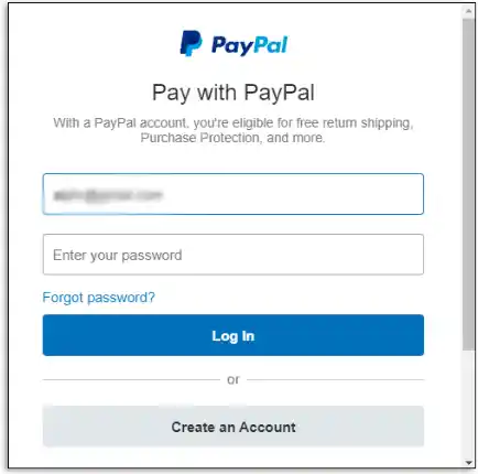 PayPal login page