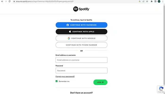 Spotify Web Login Page