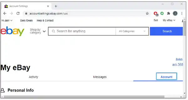 eBay account section