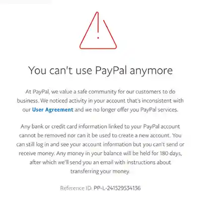 PayPal account locked notice 