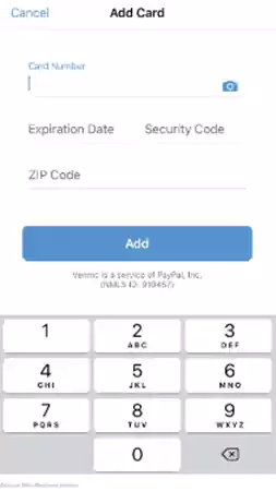 Venmo add card section 
