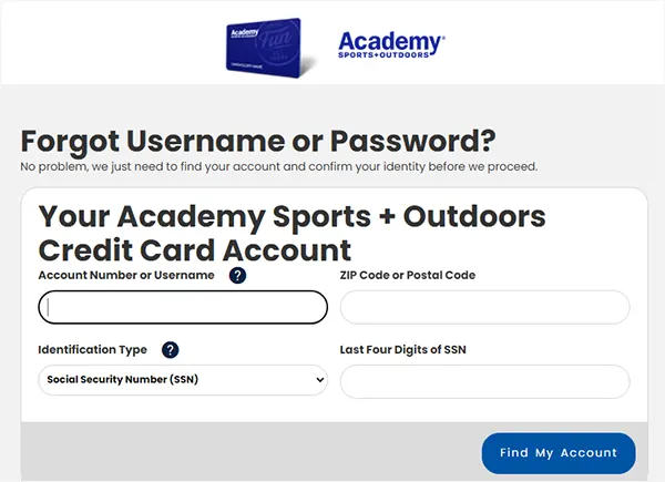 Forgot username and password page