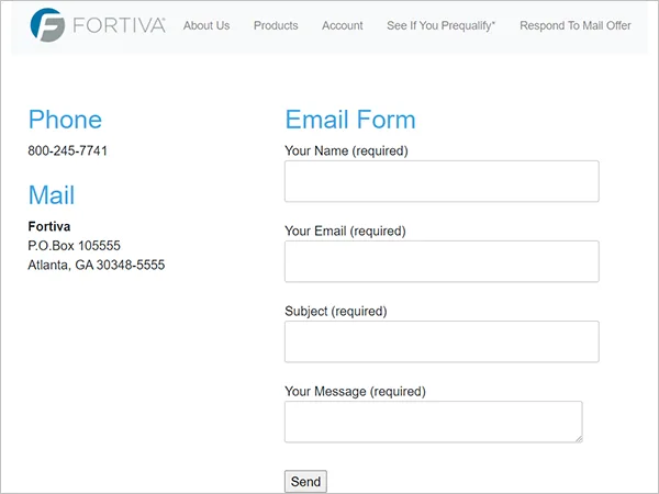 Customer Support Website of Fortiva