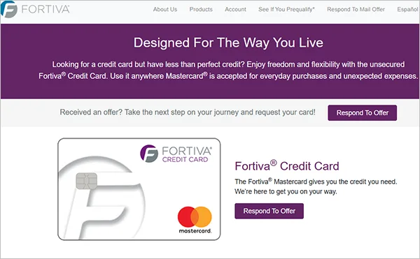 Fortiva Credit Card website