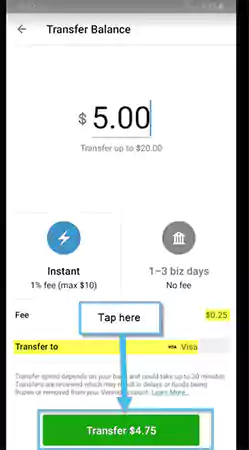 Instant and 1-3 biz days Transfer in Venmo application