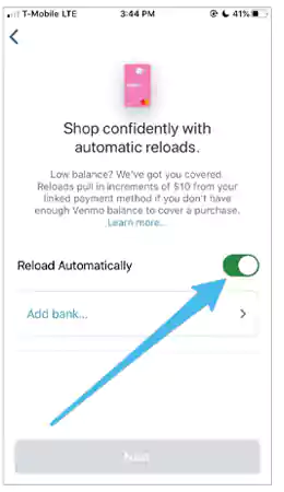 Reload automatically on Venmo