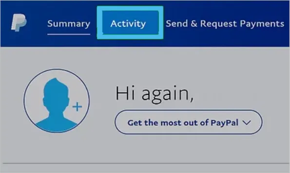 PayPal Activity tabs