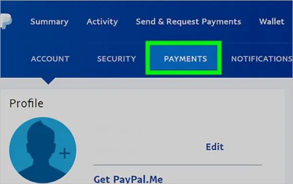 PayPal Payment tab