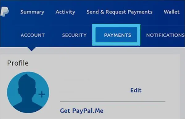 PayPal payment tabs