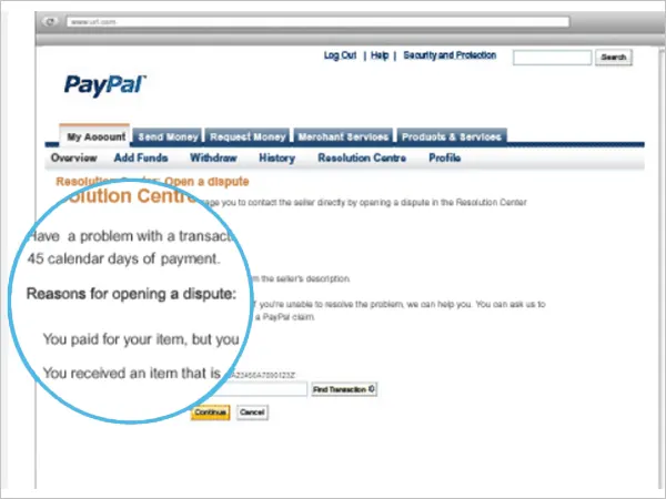 PayPal resolution center