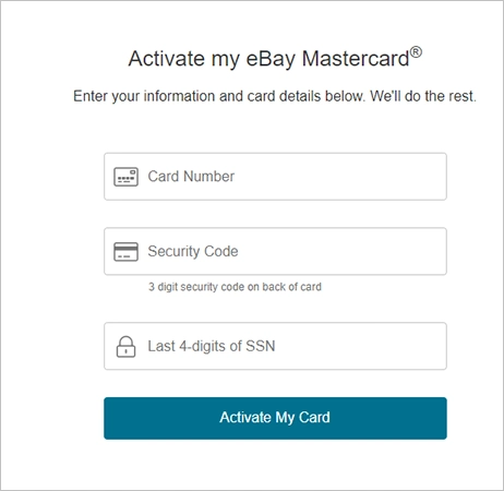 eBay Card activation page