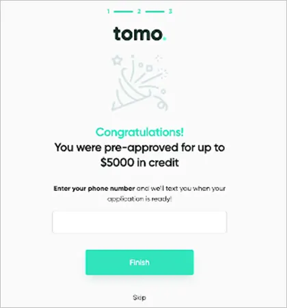 Tomo Credit Cards portal