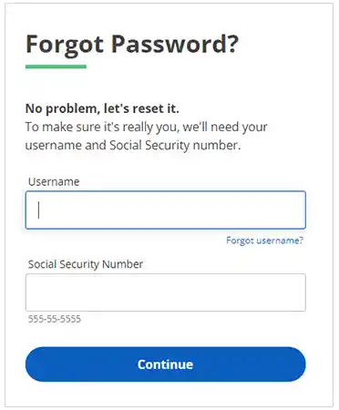 Enter your username and social security number