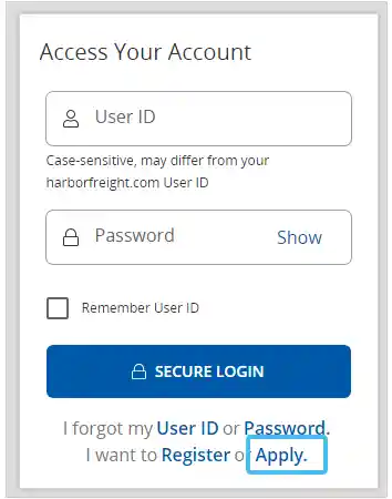 harbor freight credit card login Page