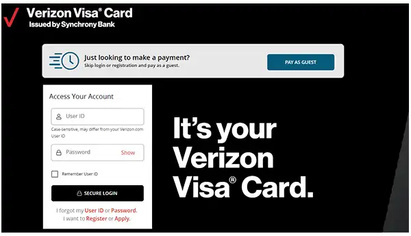  Login Page of Verizon Synchrony Visa Card