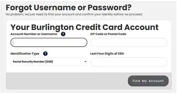 Recover Burlington Credit Card Login Password