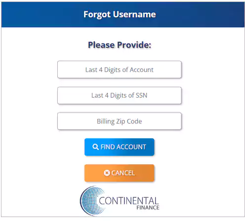 Forgot Username page