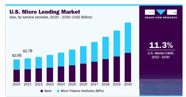 he U.S. Micro Lending Market Size by Service Provider from 2020-2030.