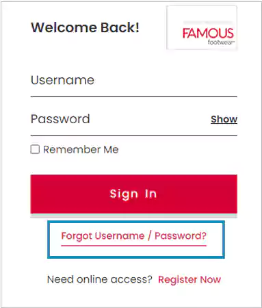Forgot Username or Password Option