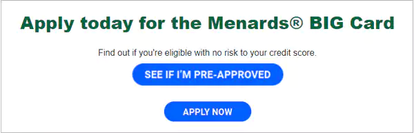 Menards card application site