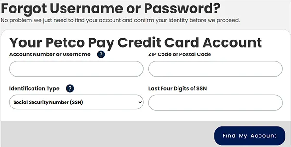 Petco username and password recovery process