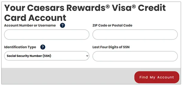 Caesars username and password reset page