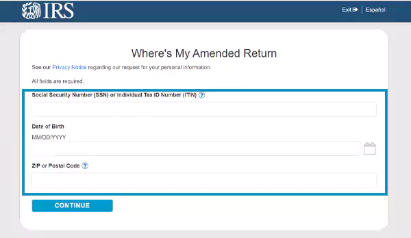 Enter your SSN DOB and ZIP Code details