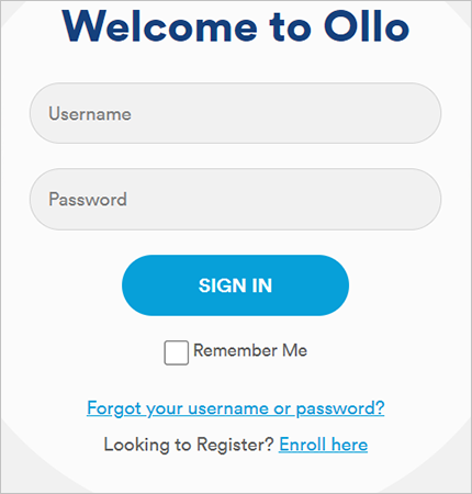 Ollo card login page