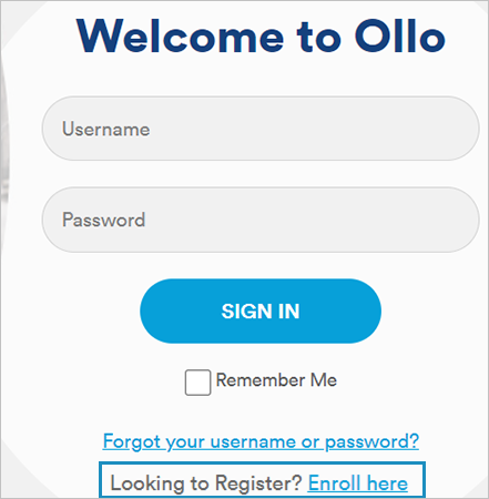 Ollo login page