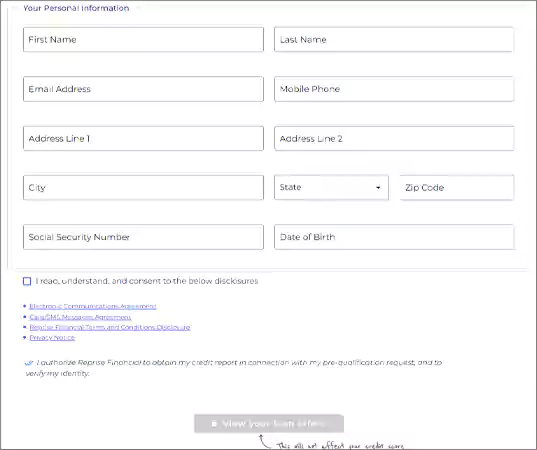 Reprise loan application form