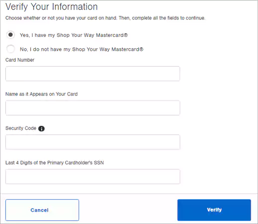 Shopyourway user ID recovery form