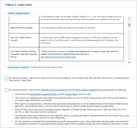 Charges and terms and conditions