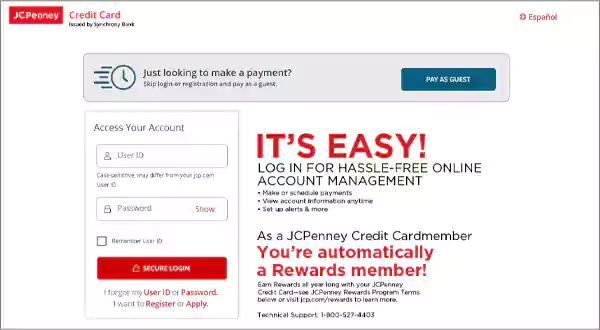 JCP Credit Login Page