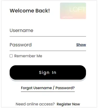 Loft card login page 